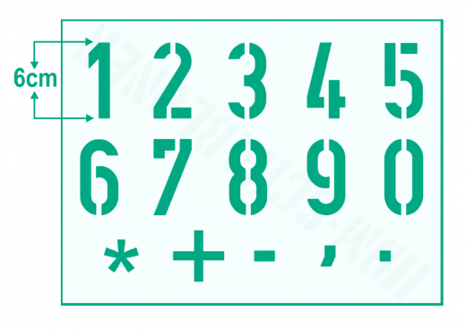 Zahlenschablone Nr.35 ● Zahlen 1-0 und Sonderzeichen ca. 6cm